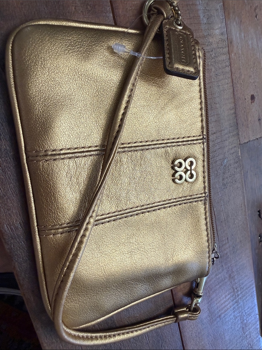 Coach Gold Metallic Leather Wristlet Clutch